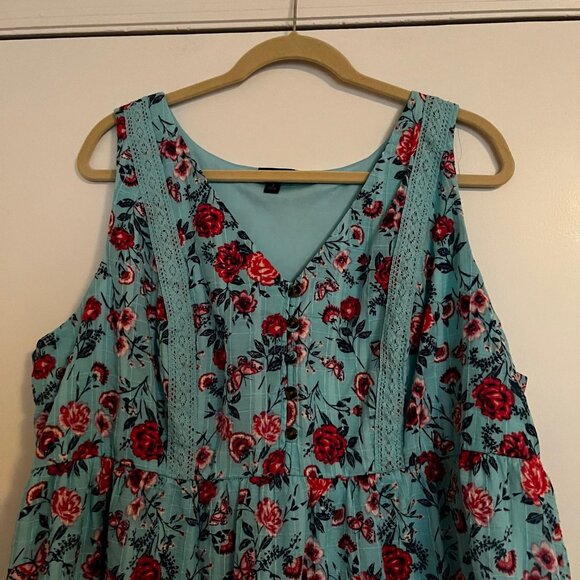 Torrid Size 2 Blue Teal Floral Babydoll Crochet Inset Tiered Tank - Picture 5 of 8